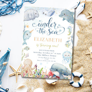 Invitation Joli Anniversaire Sous l'Océan Animaux Marins Thèm