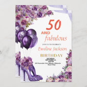 Invitation Joli Anniversaire Violet Kawaii (Devant / Derrière)