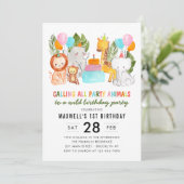 Invitation Joli Appels Tous Les Animaux De Fête Zoo Safari An (Debout devant)