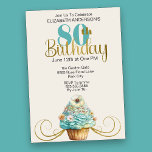 Invitation Joli Aqua Cupcake Flourish 80e anniversaire<br><div class="desc">Joli Aqua et Gold Cupcake Flourissent 80e anniversaire Invitation pour les femmes. Il Est Facile De Changer L'Exemple De Texte En Vous Propre En Cliquant Sur Personnaliser. Cliquez Sur Modifier À L'Aide De L'Outil De Création Pour Modifier Le Type De Police, La Couleur De Police, La Taille De Police, Ou...</div>