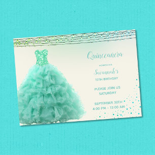 Invitation Joli Aqua Green Gown sous les lumières Quinceanera