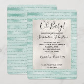 Invitation Joli Aqua Mint Glitzy Parties scintillant rayures (Devant / Derrière)