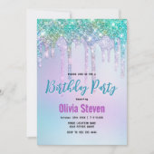 Invitation Joli Aqua Turquoise Unicorn Parties scintillant Dr (Devant)