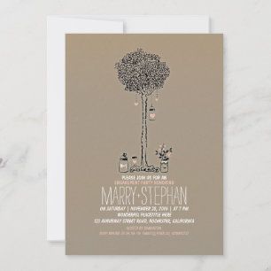 Invitation joli arbre rustique et mason jars fiançailles