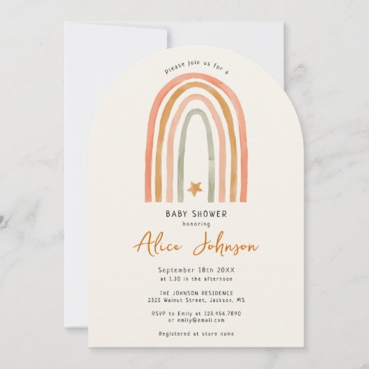 Invitation Joli arc en ciel et Baby shower Boho étoilé (Devant)