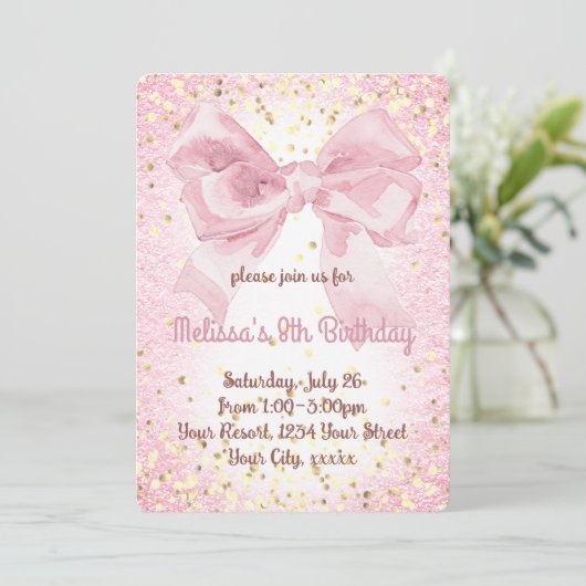 Invitation joli arc rose (Debout devant)