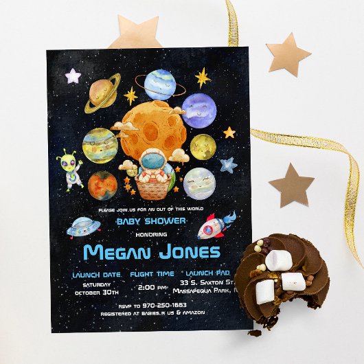 Invitation Joli Astronaute Spatial Alien Moderne | Shower de 