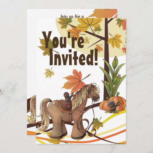 Invitation Joli automne Pony et Corneilles Automne Cheval Ann (Devant / Derrière)