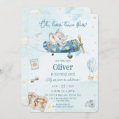 Invitation Joli avion éléphant Aventure Temps mouches Anniver (Devant / Derrière)