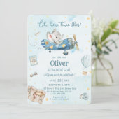 Invitation Joli avion éléphant Aventure Temps mouches Anniver (Debout devant)