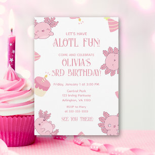 Invitation Joli Axolotl Enfants Rose Alotl Amusant Anniversai