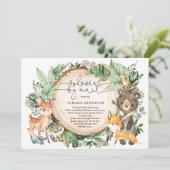 Invitation Joli Baby shower à longue distance en bois vert (Debout devant)