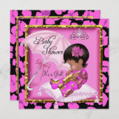 Invitation Joli Baby shower afro-américain léopard rose (Devant / Derrière)