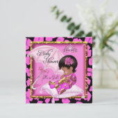Invitation Joli Baby shower afro-américain léopard rose (Debout devant)