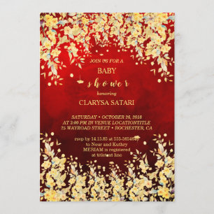 Invitation Joli BABY SHOWER aux fleurs rouges d'aquarelle