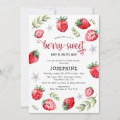 Invitation Joli Baby shower 'Berry Sweet' aux fraises (Devant)