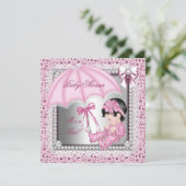 Invitation Joli Baby shower blanc rose fille (Debout devant)