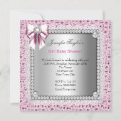 Invitation Joli Baby shower blanc rose fille (Dos)
