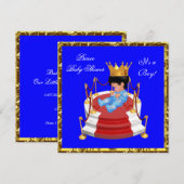 Invitation Joli Baby shower Blue Gold Boy Prince Crown (Devant / Derrière)