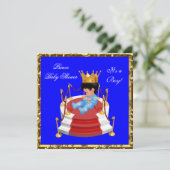 Invitation Joli Baby shower Blue Gold Boy Prince Crown (Debout devant)