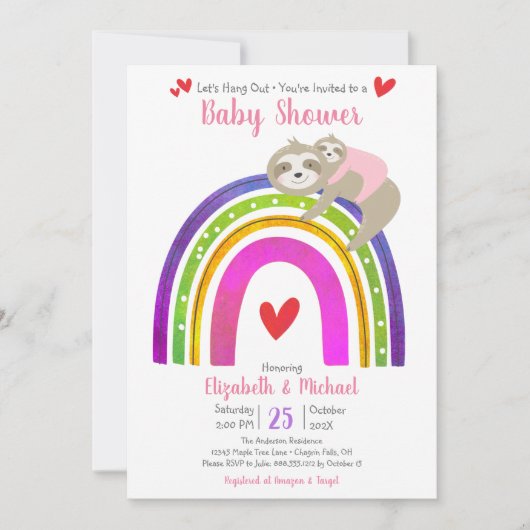 Invitation Joli Baby shower Boho Arc-en-ciel Fille (Devant)