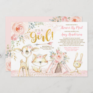 Invitation Joli Baby shower Boho Woodland Rose Gold par courr