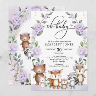 Invitation Joli Baby shower boisé violet de végétation fleuri