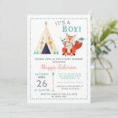 Invitation Joli Baby shower Boy Boho Boho Boy Fox Woodland (Debout devant)