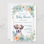Invitation Joli Baby shower Brown pour garçon avec chiot (Devant)