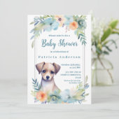 Invitation Joli Baby shower Brown pour garçon avec chiot (Debout devant)
