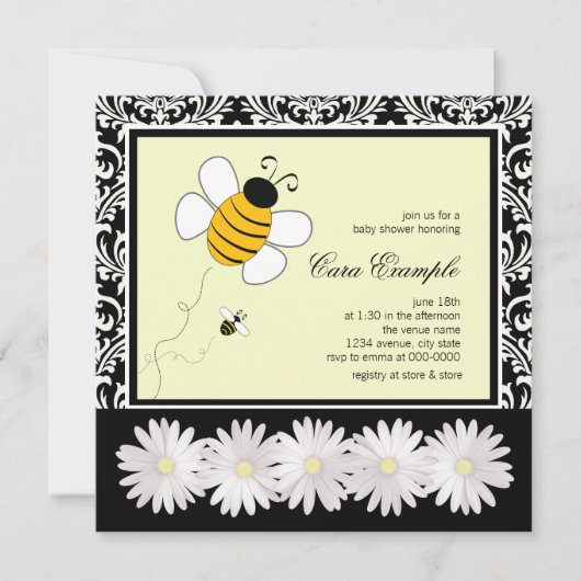 Invitation Joli Baby shower d'abeille noire et jaune (Devant)