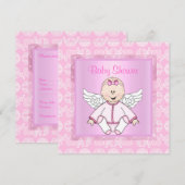 Invitation Joli baby shower d'ange bébé rose (Devant / Derrière)