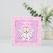 Invitation Joli baby shower d'ange bébé rose (Debout devant)