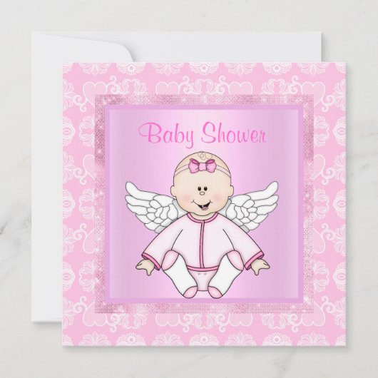 Invitation Joli baby shower d'ange bébé rose (Devant)