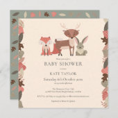 Invitation Joli Baby shower d'animaux en bois (Devant / Derrière)