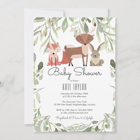 Invitation Joli Baby shower d'animaux en bois (Devant)