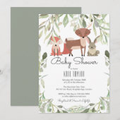 Invitation Joli Baby shower d'animaux en bois (Devant / Derrière)