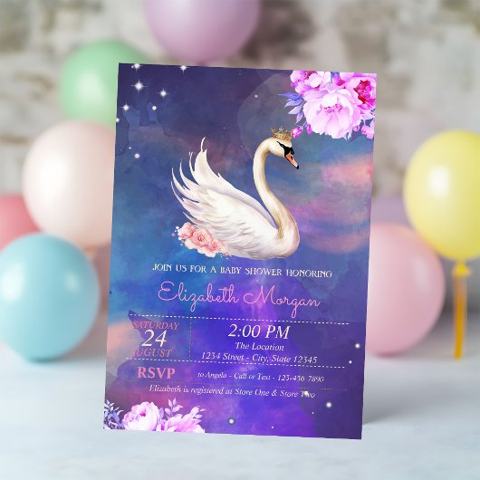 Invitation Joli Baby shower d'aquarelle florale de cygne