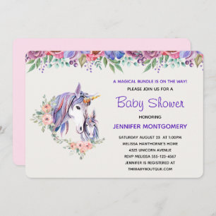 Invitation Joli Baby shower d'aquarelle maman et bébé Unicorn