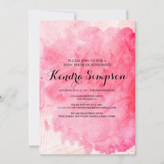 Invitation Joli Baby shower d'aquarelle rose (Devant)