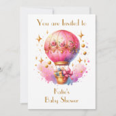 Invitation Joli Baby shower de ballons à air chaud rose et or (Devant)