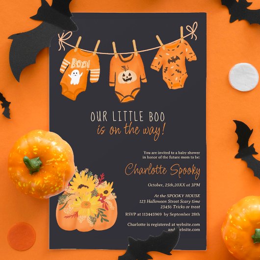Invitation Joli baby shower de botte d'Halloween floral