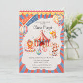 Invitation Joli Baby shower de cirque carnavaleux Vintage (Debout devant)
