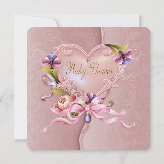 Invitation Joli Baby shower de coeur rose Damas (Devant)