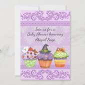Invitation Joli Baby shower de Cupcakes d'Halloween violet (Devant)