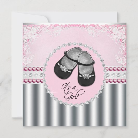 Invitation Joli Baby shower de diamants et perles roses (Devant)