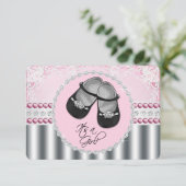 Invitation Joli Baby shower de diamants et perles roses (Debout devant)