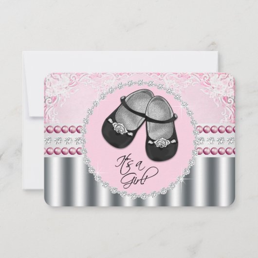 Invitation Joli Baby shower de diamants et perles roses (Devant)
