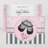 Invitation Joli Baby shower de diamants et perles roses (Devant / Derrière)