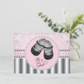 Invitation Joli Baby shower de diamants et perles roses (Debout devant)